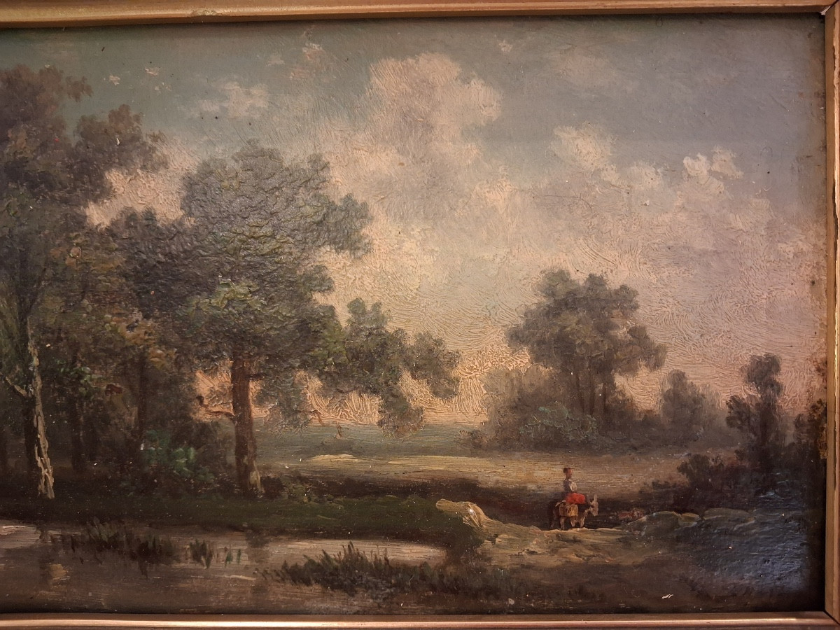 Pair Of Paintings, Oil On Panel, Landscapes By The Water, 19th Century-photo-2