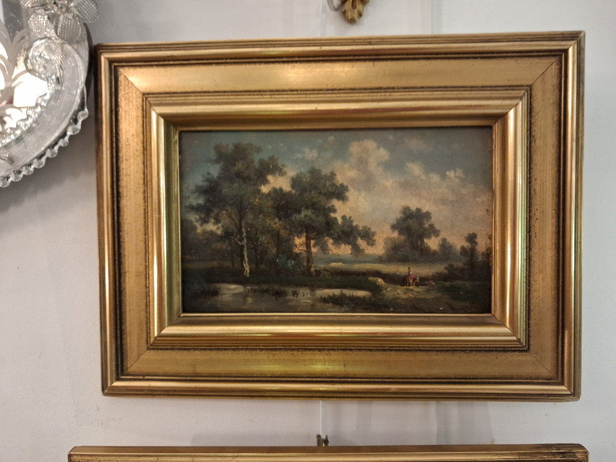 Pair Of Paintings, Oil On Panel, Landscapes By The Water, 19th Century-photo-3