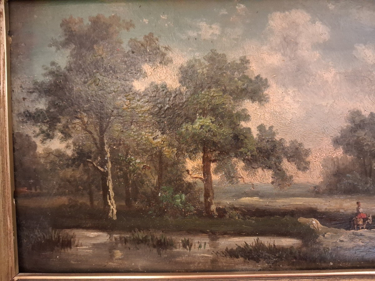 Pair Of Paintings, Oil On Panel, Landscapes By The Water, 19th Century-photo-6