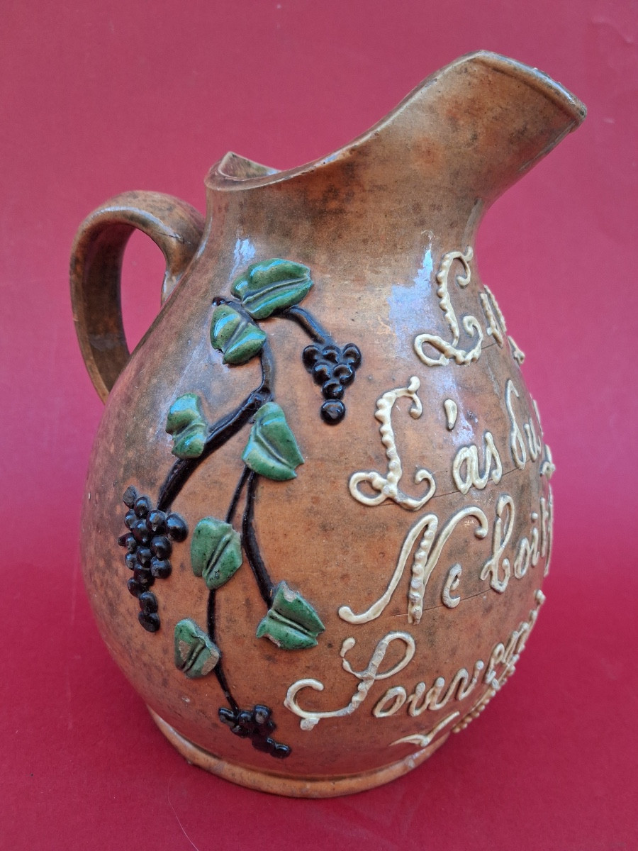 Pichet à vin en terre cuite vernissée  dit " Parlant " datant de 1907 -photo-2