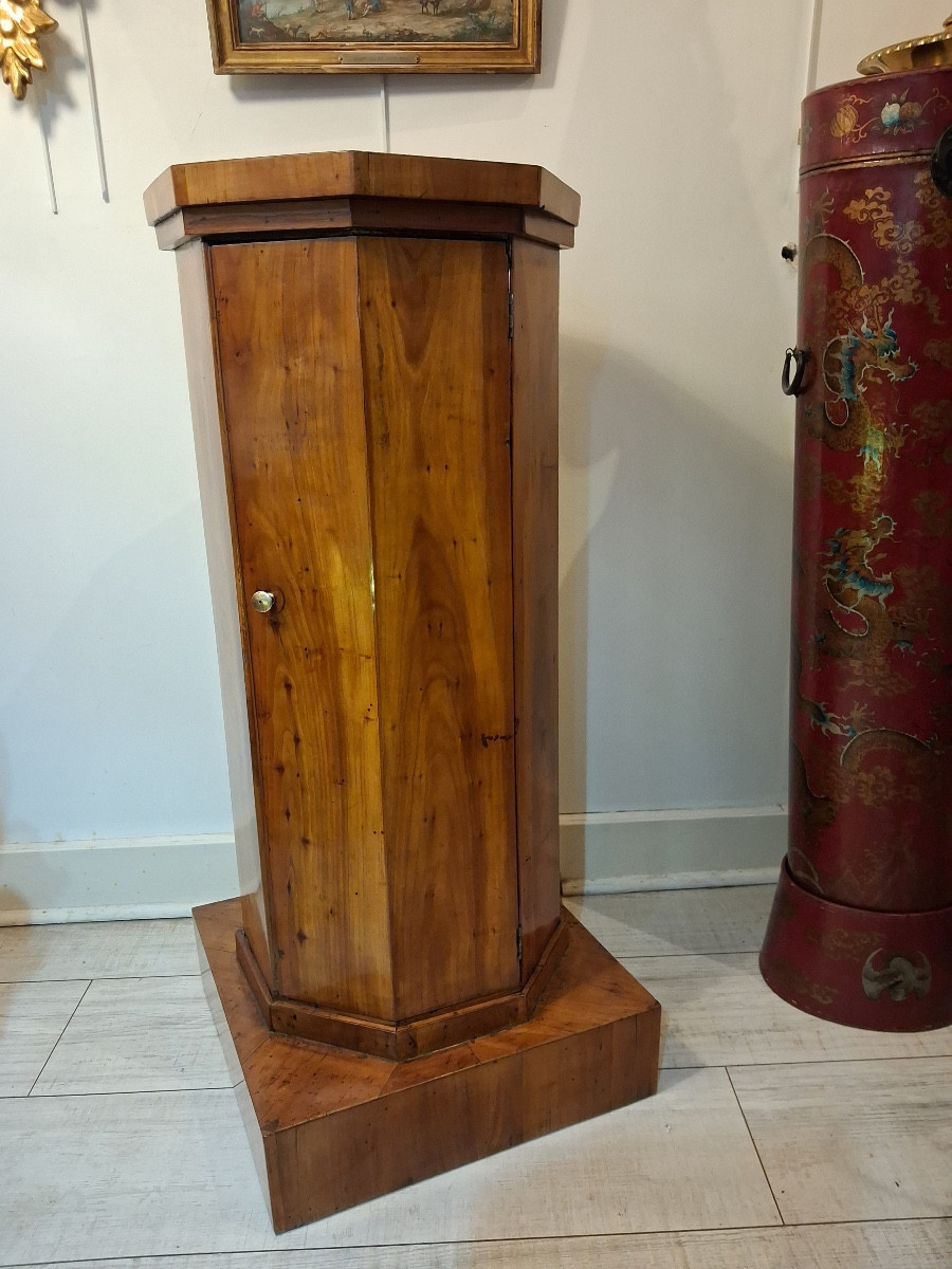 Column, Occasional Piece Of Furniture, With Cherry Wood Door, With Chamfered Corners, Late 19th Century -photo-3