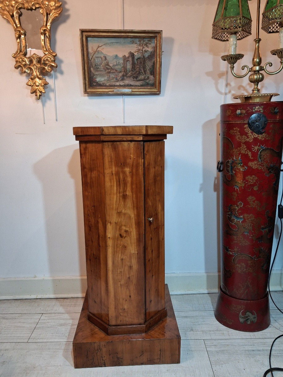 Column, Occasional Piece Of Furniture, With Cherry Wood Door, With Chamfered Corners, Late 19th Century 