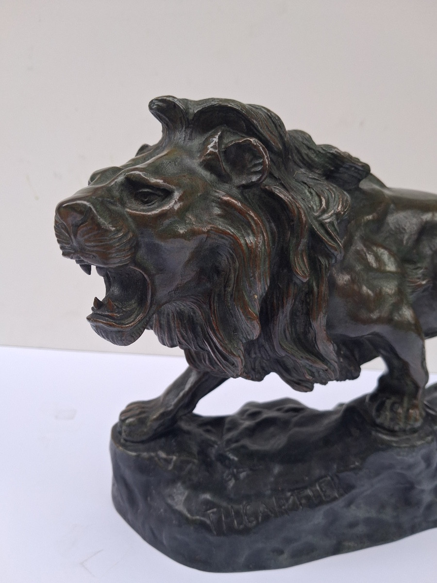 Bronze Signed By Thomas François Cartier (1879-1936) Roaring Lion -photo-2