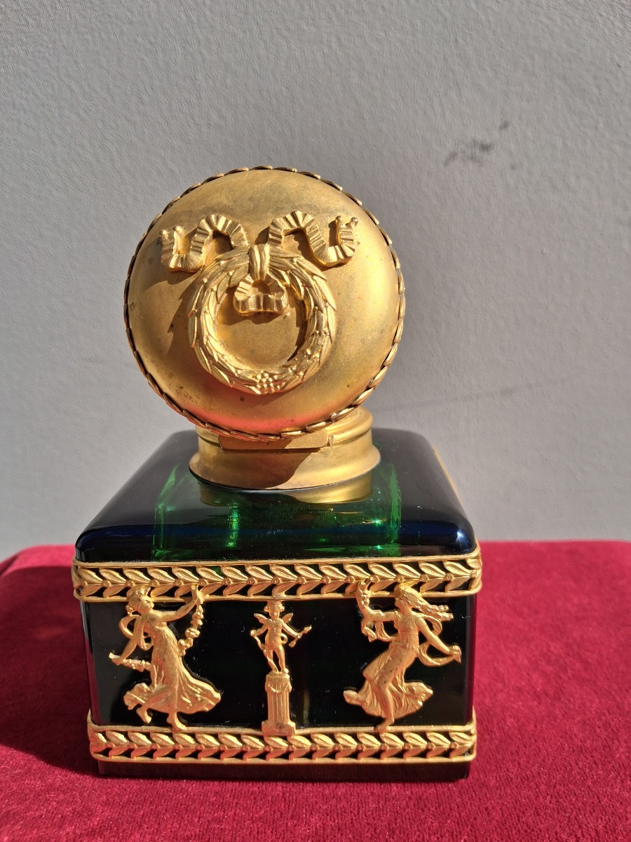 Encrier complet , en cristal vert , avec une monture en bronze doré  XIX ème -photo-6