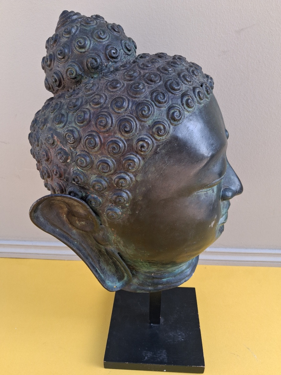 Tête de Bouddha thaïlandaise en bronze dans le style Ayutthaya -photo-4