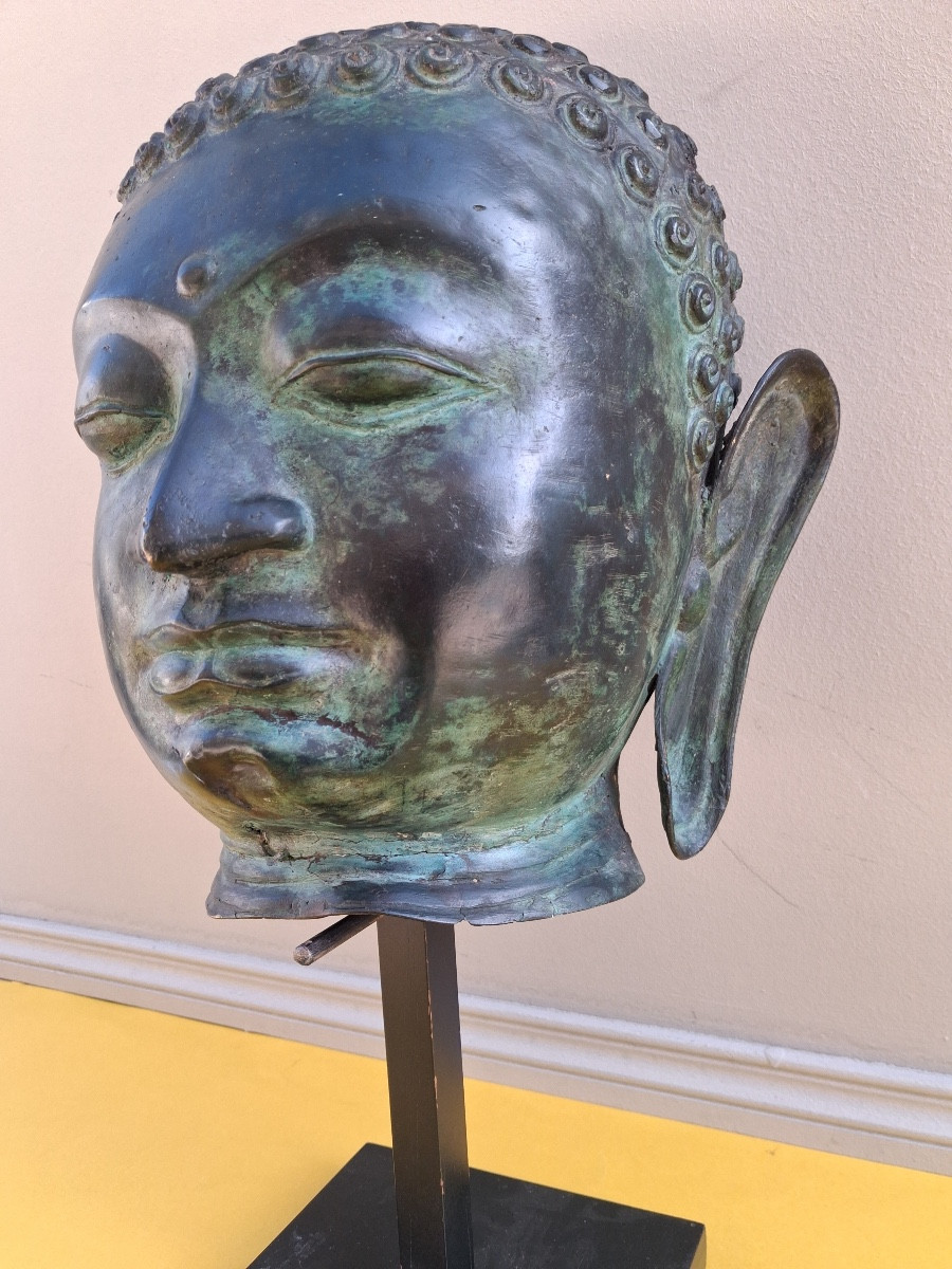 Tête de Bouddha thaïlandaise en bronze dans le style Ayutthaya -photo-3