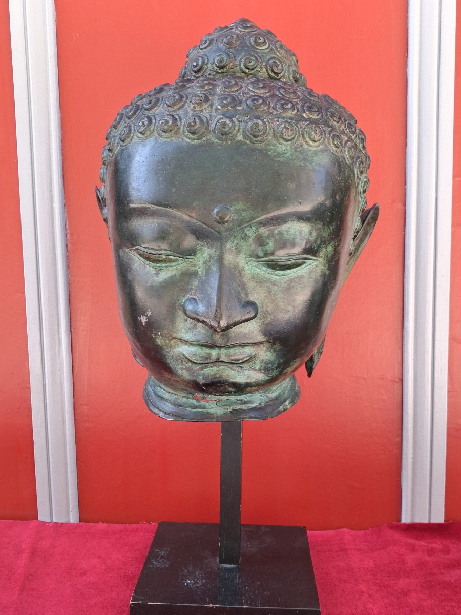 Tête de Bouddha thaïlandaise en bronze dans le style Ayutthaya -photo-4