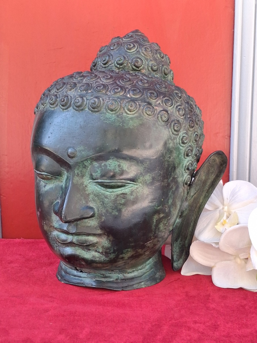 Tête de Bouddha thaïlandaise en bronze dans le style Ayutthaya -photo-8
