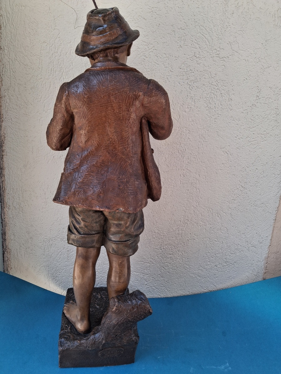 Terracotta By Friedrich Goldscheider (1845-1897): The Young Fisherman (height 74 Cm)-photo-4