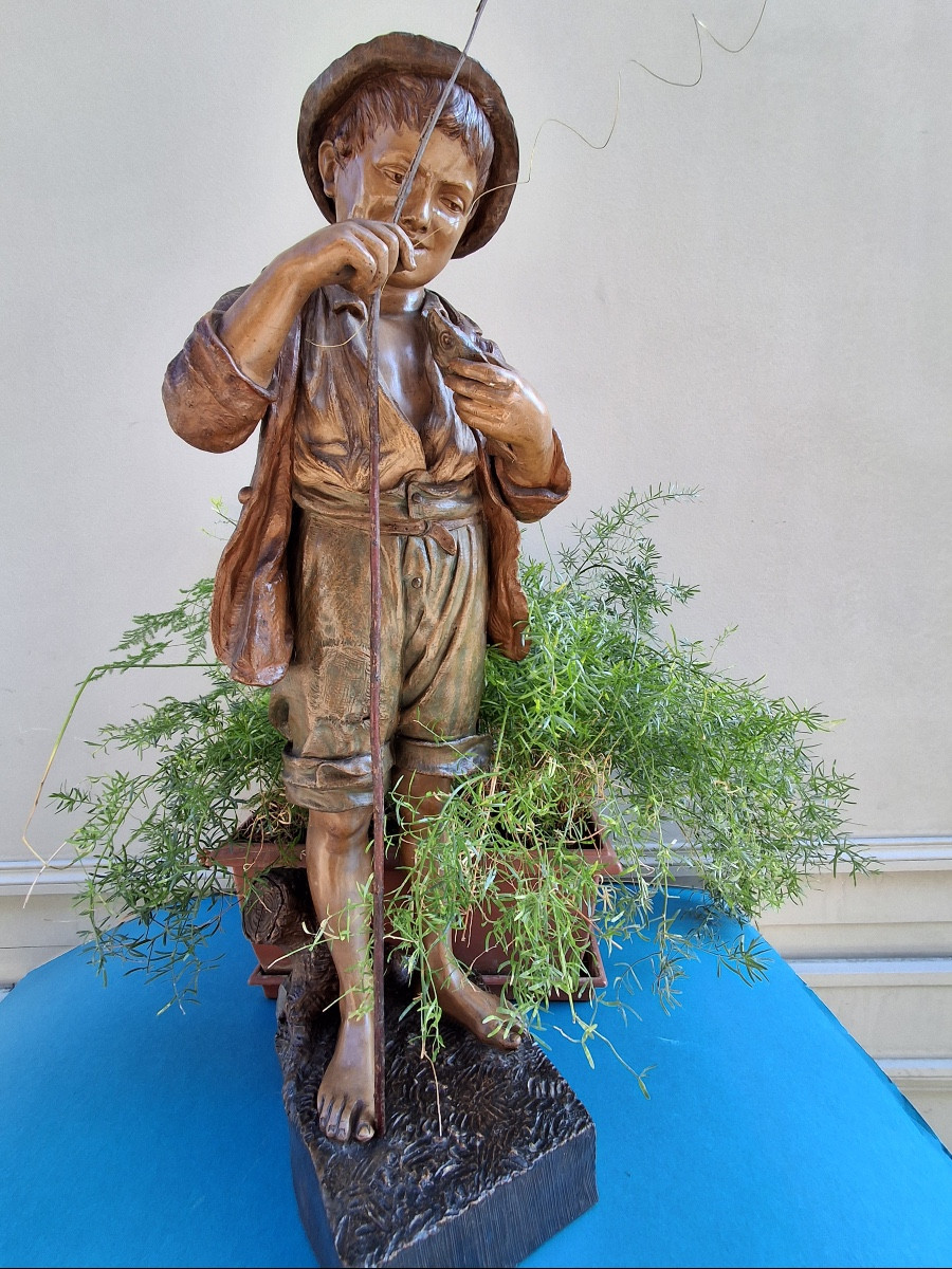 Terracotta By Friedrich Goldscheider (1845-1897): The Young Fisherman (height 74 Cm)