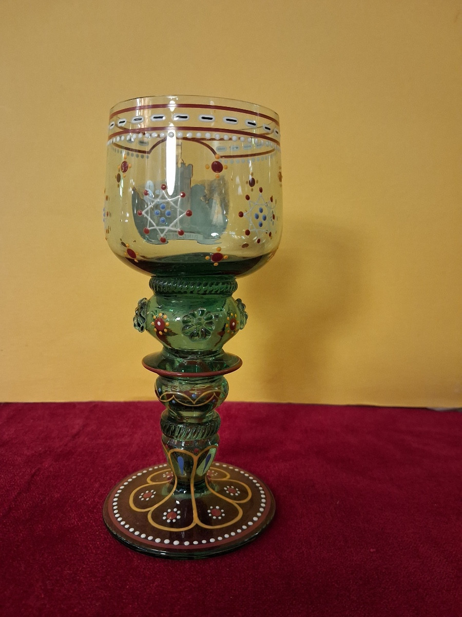 Trois verres à pied en cristal émaillé de Bohème -photo-4