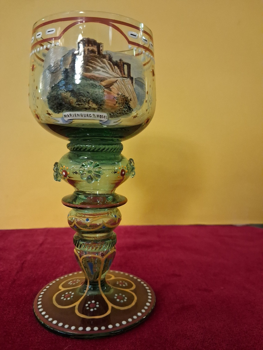 Trois verres à pied en cristal émaillé de Bohème -photo-6