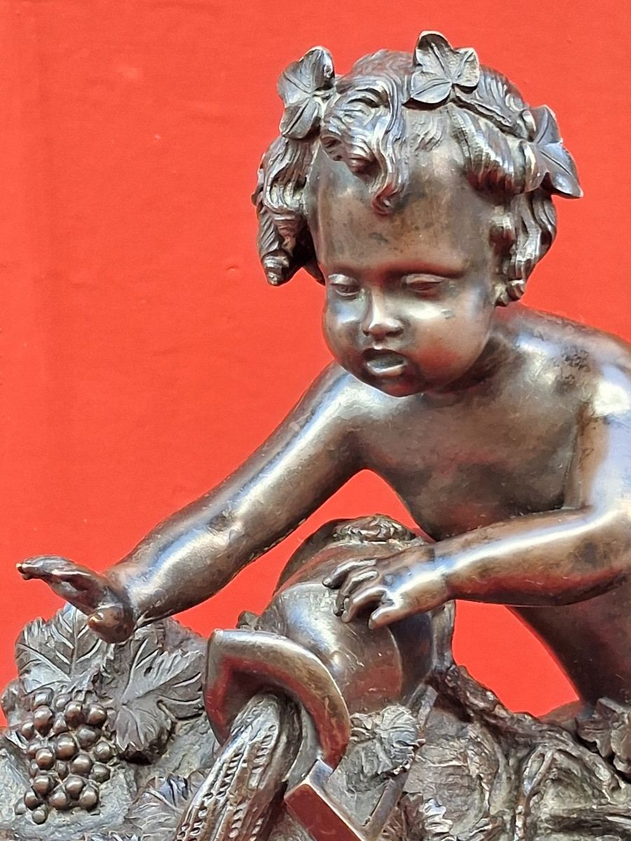 Auguste Moreau (1844-1917) After "bacchus As A Child At The Spring" In Bronze, 19th Century -photo-3