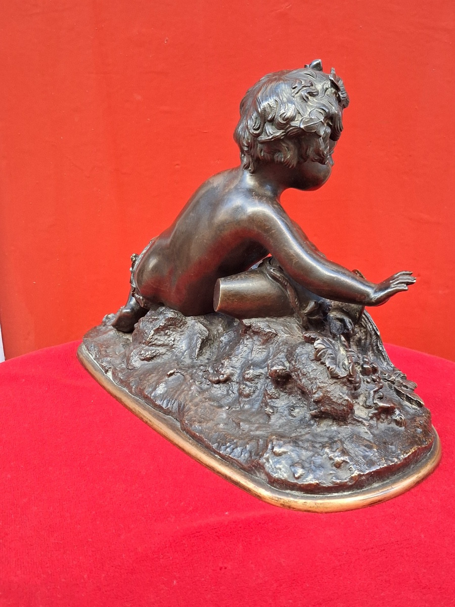 Auguste Moreau (1844-1917) After "bacchus As A Child At The Spring" In Bronze, 19th Century -photo-3