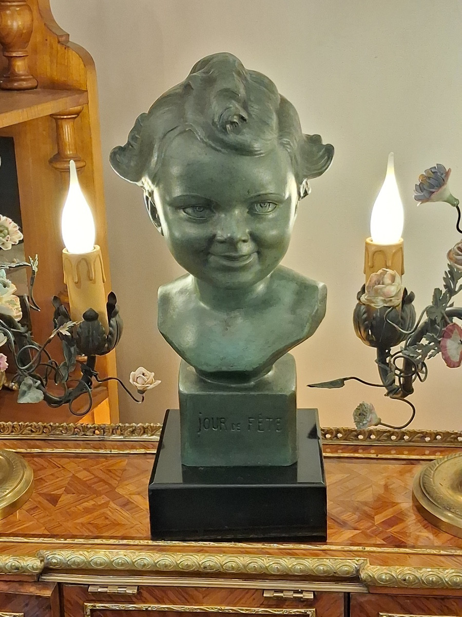 Art Deco Period Spelter Sculpture, "festival Day" Signed By Hugo Cipriani (1887-1960)-photo-5