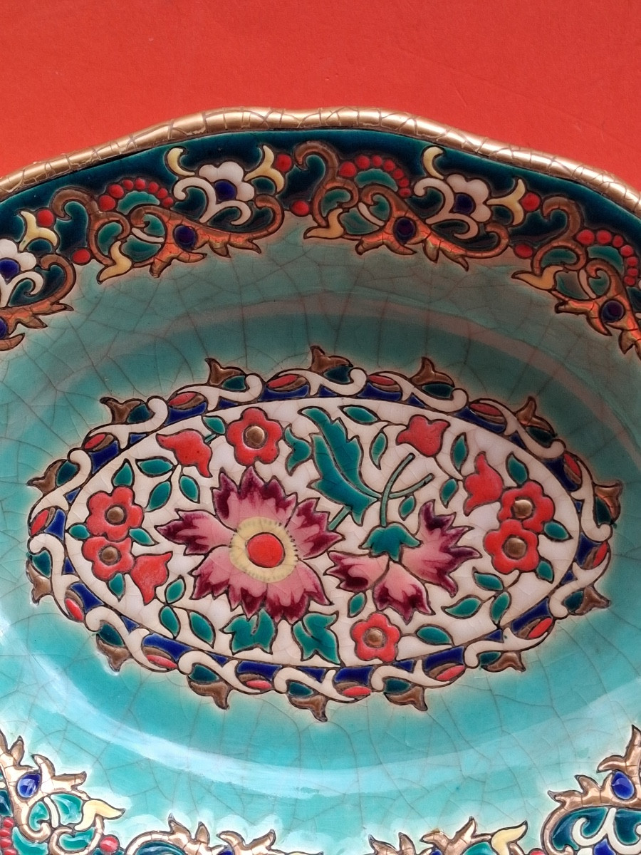 Oval, Deep Bowl In Longwy Enamels, "watteau" Decoration By Mp Chevallier -photo-2