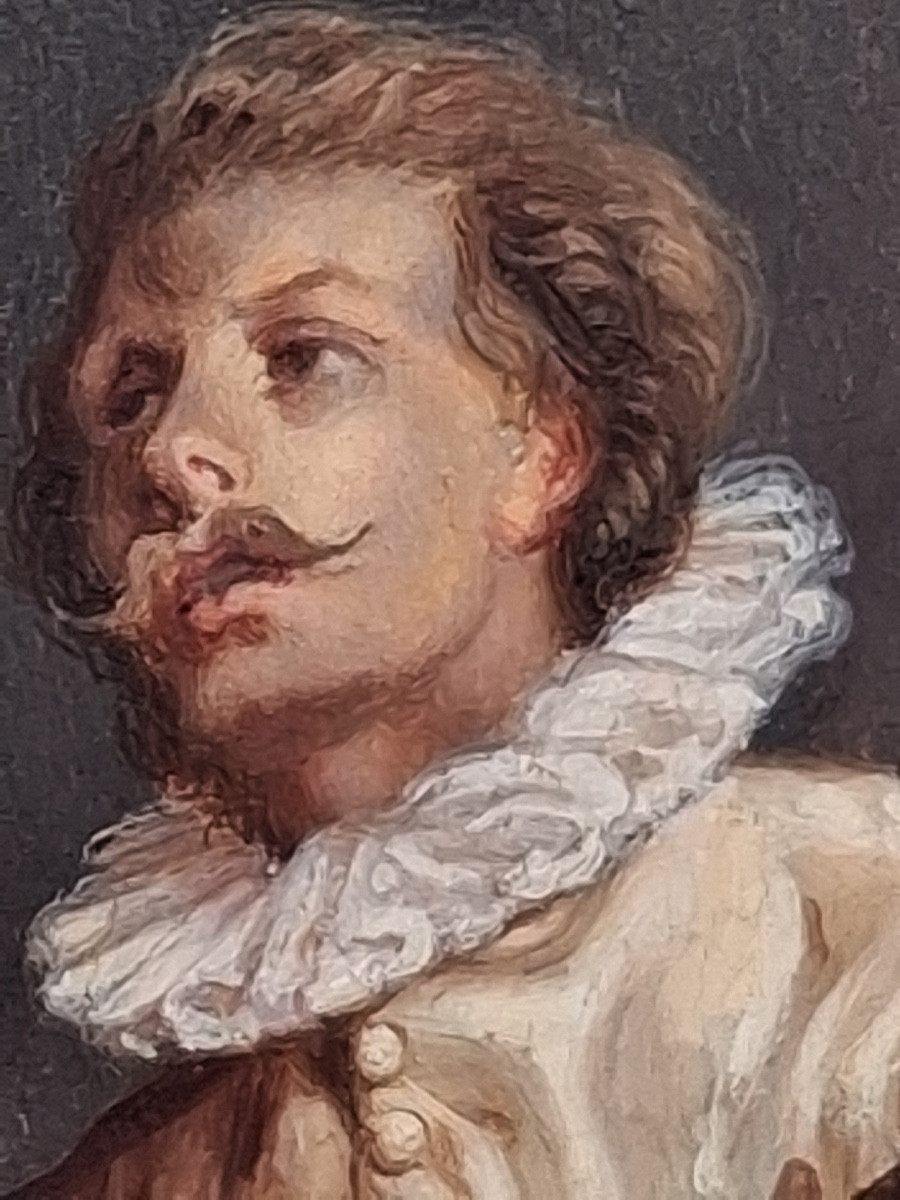 J. Legrand " joueur de luth " huile sur panneau , signée , milieu du XIX ème -photo-3