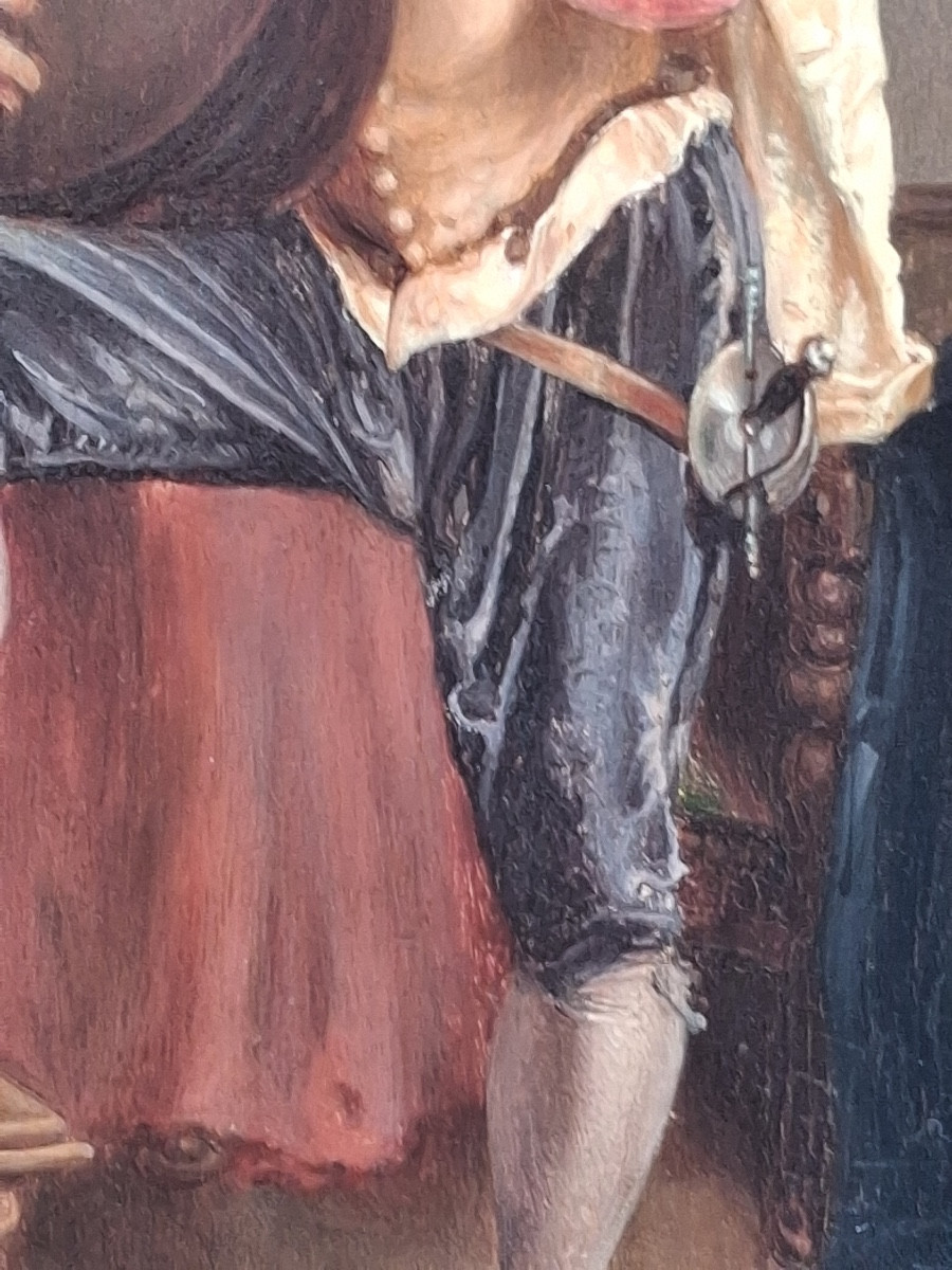 J. Legrand " joueur de luth " huile sur panneau , signée , milieu du XIX ème -photo-4