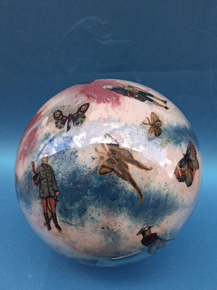 Porte perruque , boule en verre soufflé , potichomanie , ( circonférence 72 cm) milieu XIX ème -photo-3