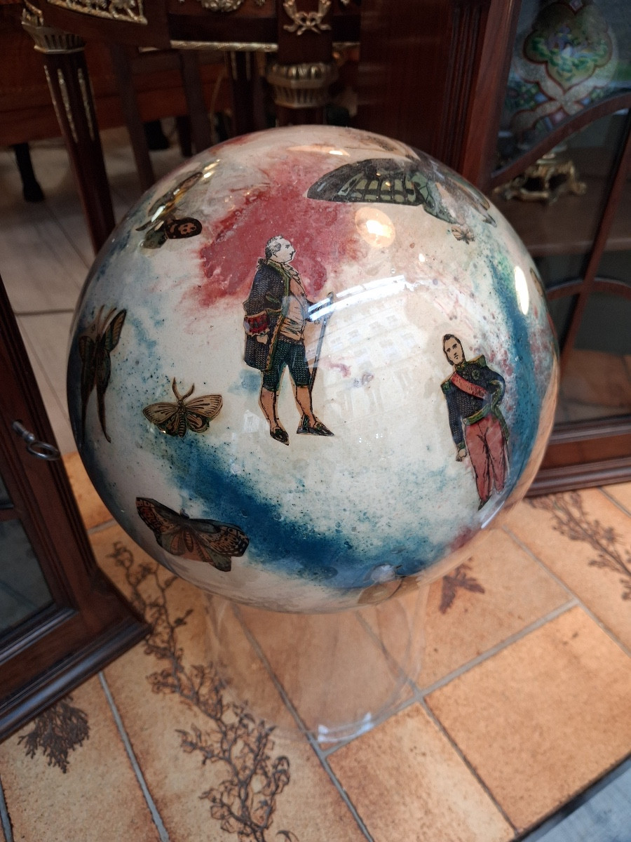 Porte perruque , boule en verre soufflé , potichomanie , ( circonférence 72 cm) milieu XIX ème -photo-7