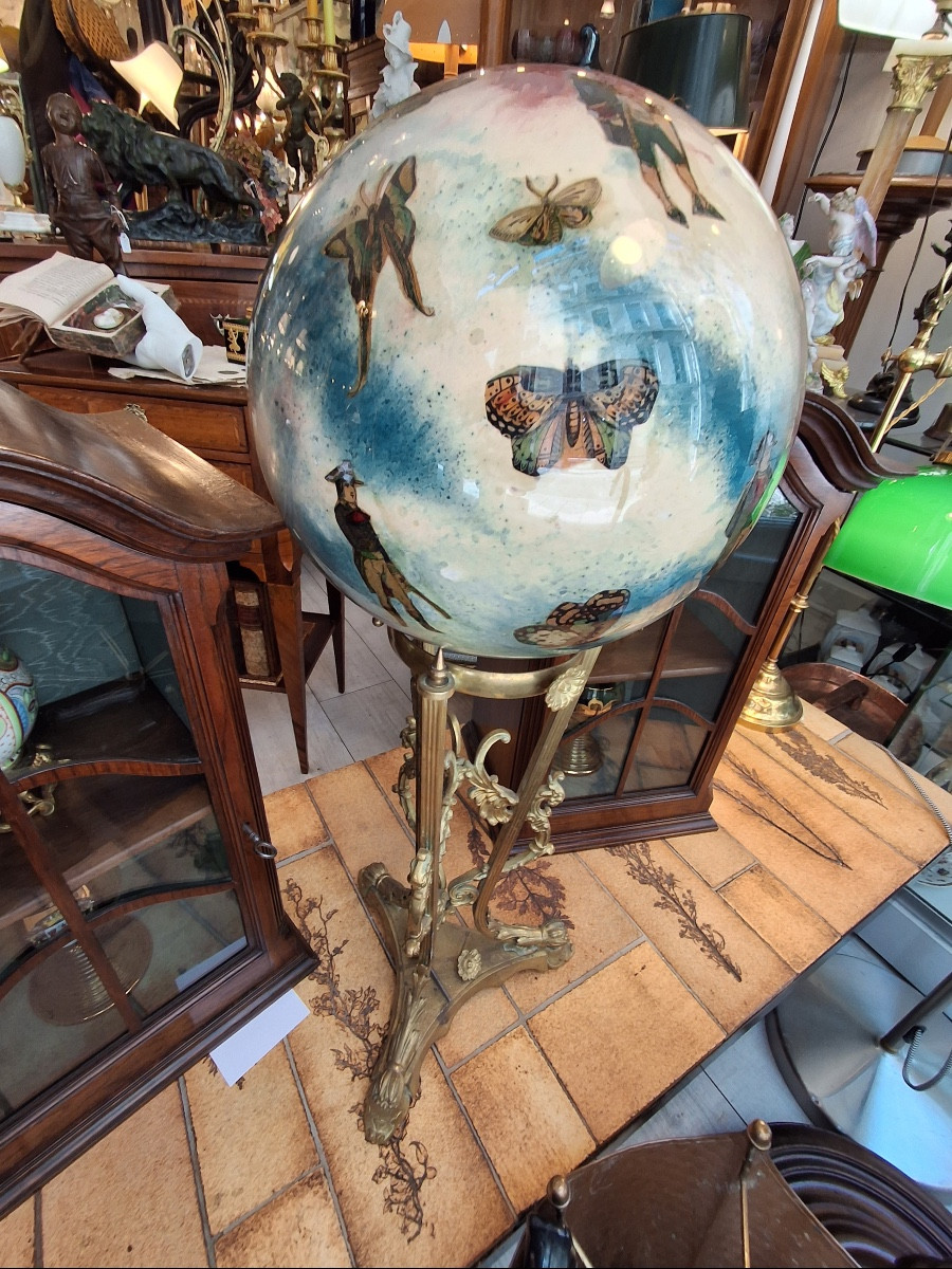 Porte perruque , boule en verre soufflé , potichomanie , ( circonférence 72 cm) milieu XIX ème -photo-8