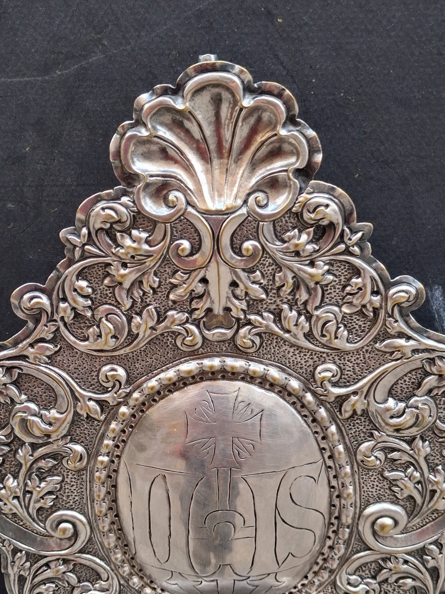 Bénitier en métal argenté XIX ème -photo-2