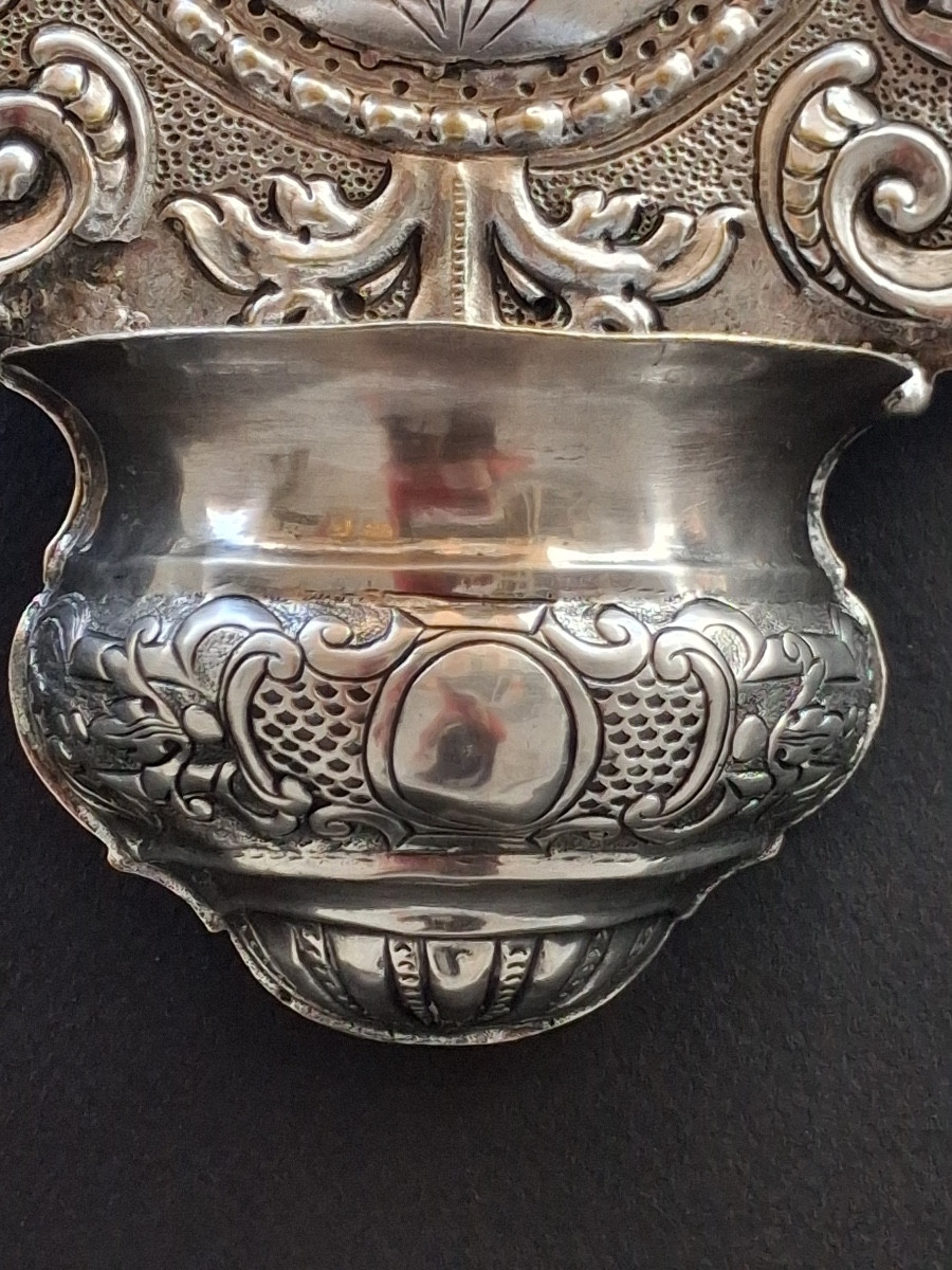 Bénitier en métal argenté XIX ème -photo-3