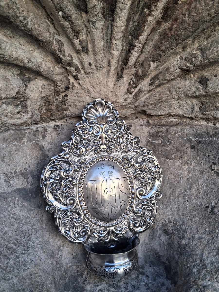 Bénitier en métal argenté XIX ème -photo-4