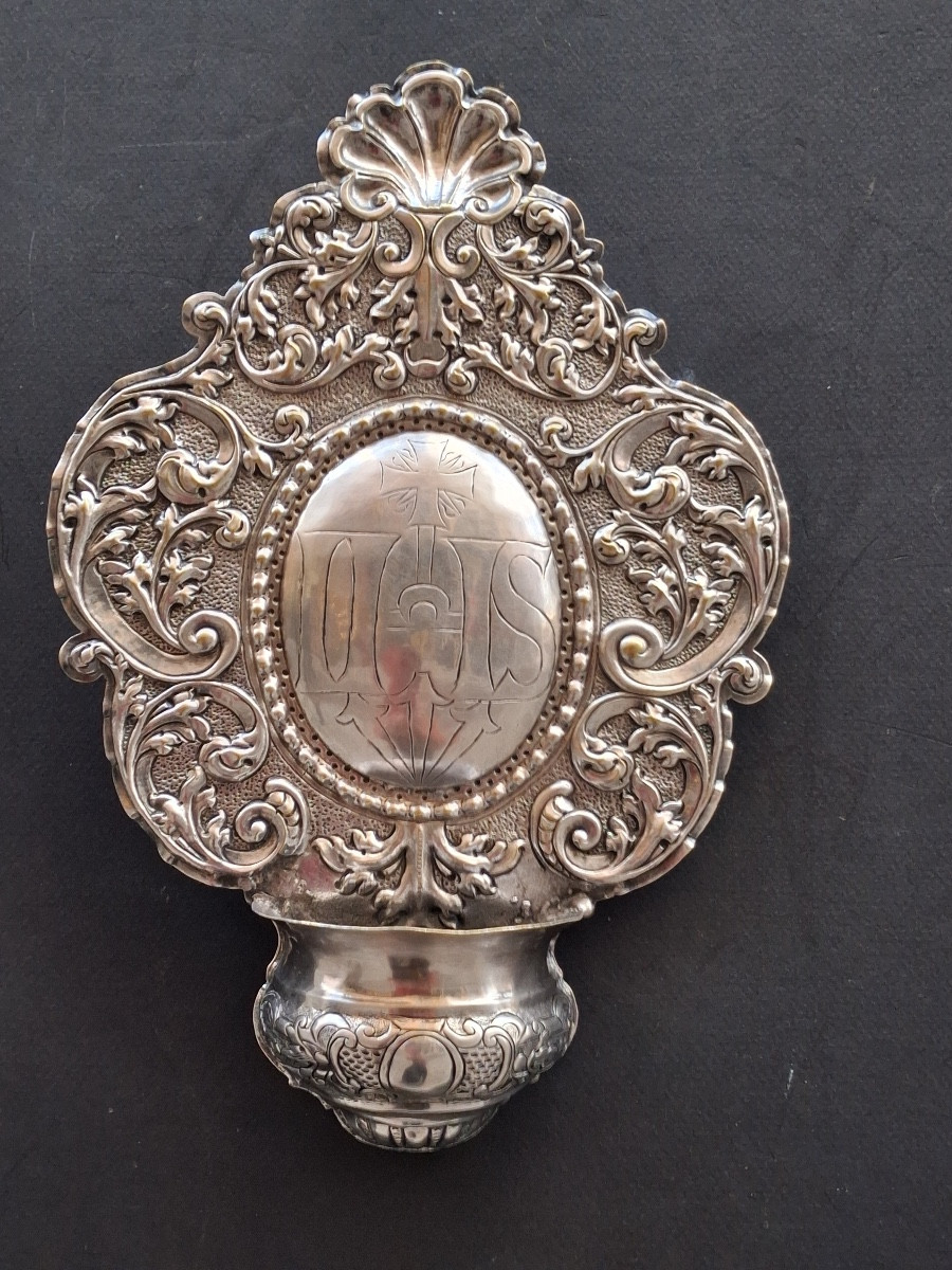 Bénitier en métal argenté XIX ème -photo-1