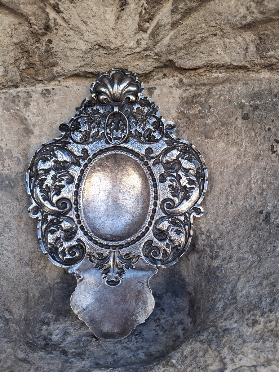 Bénitier en métal argenté XIX ème -photo-2