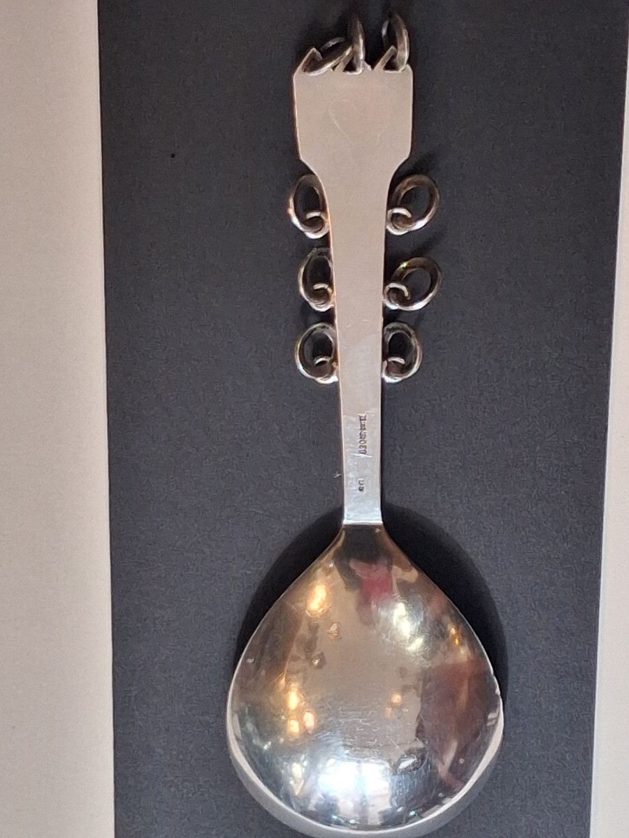 Norwegian Original Solid  Silver Baptismal Spoon -photo-2