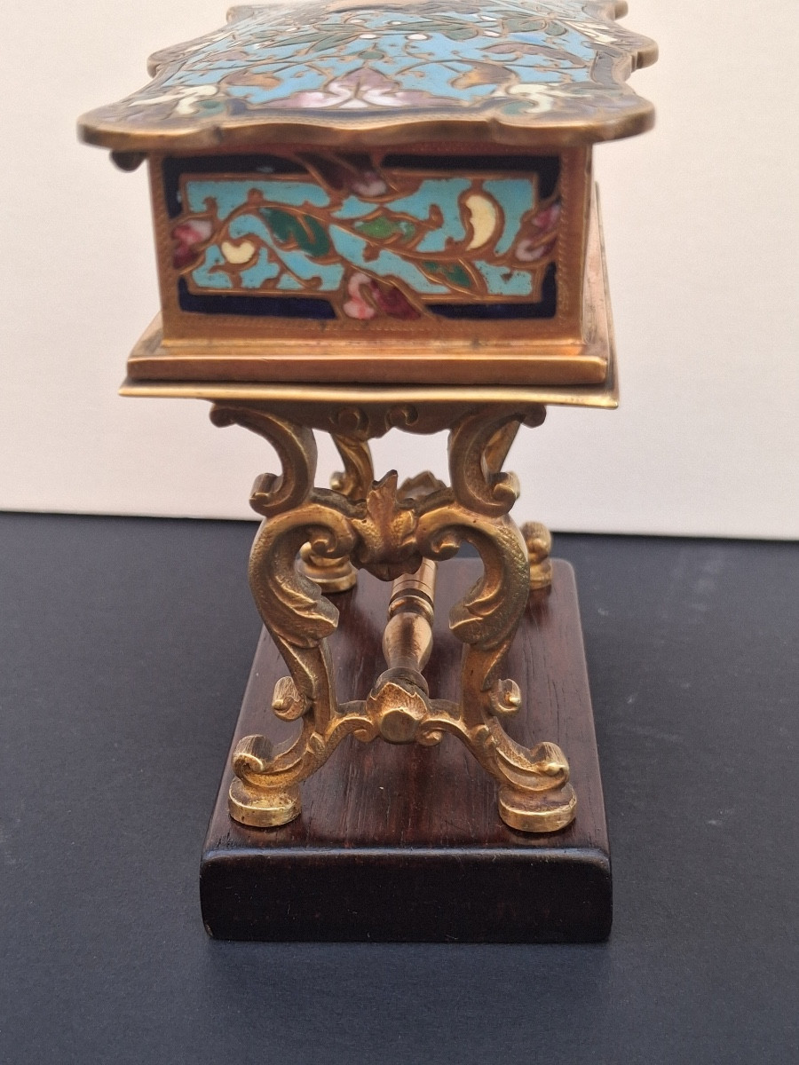 Boite à bijoux en bronze et émaux cloisonnés , XIX ème-photo-5