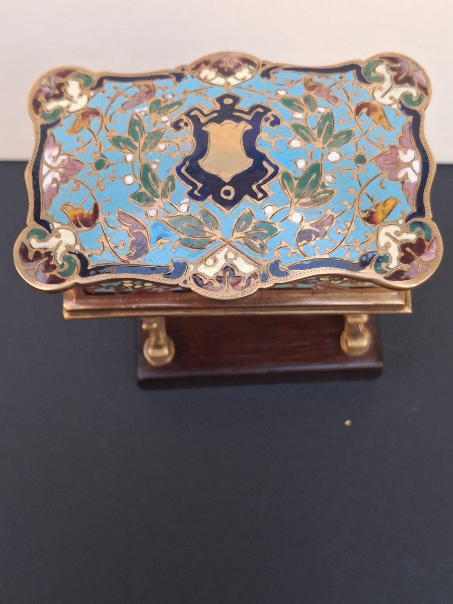 Boite à bijoux en bronze et émaux cloisonnés , XIX ème-photo-6