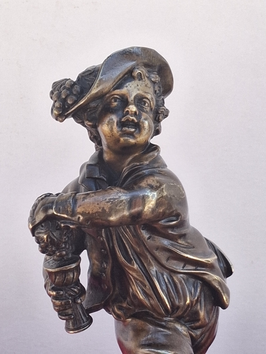 Child Bronze: The Young Harvester, Marble Base 19th C-photo-3