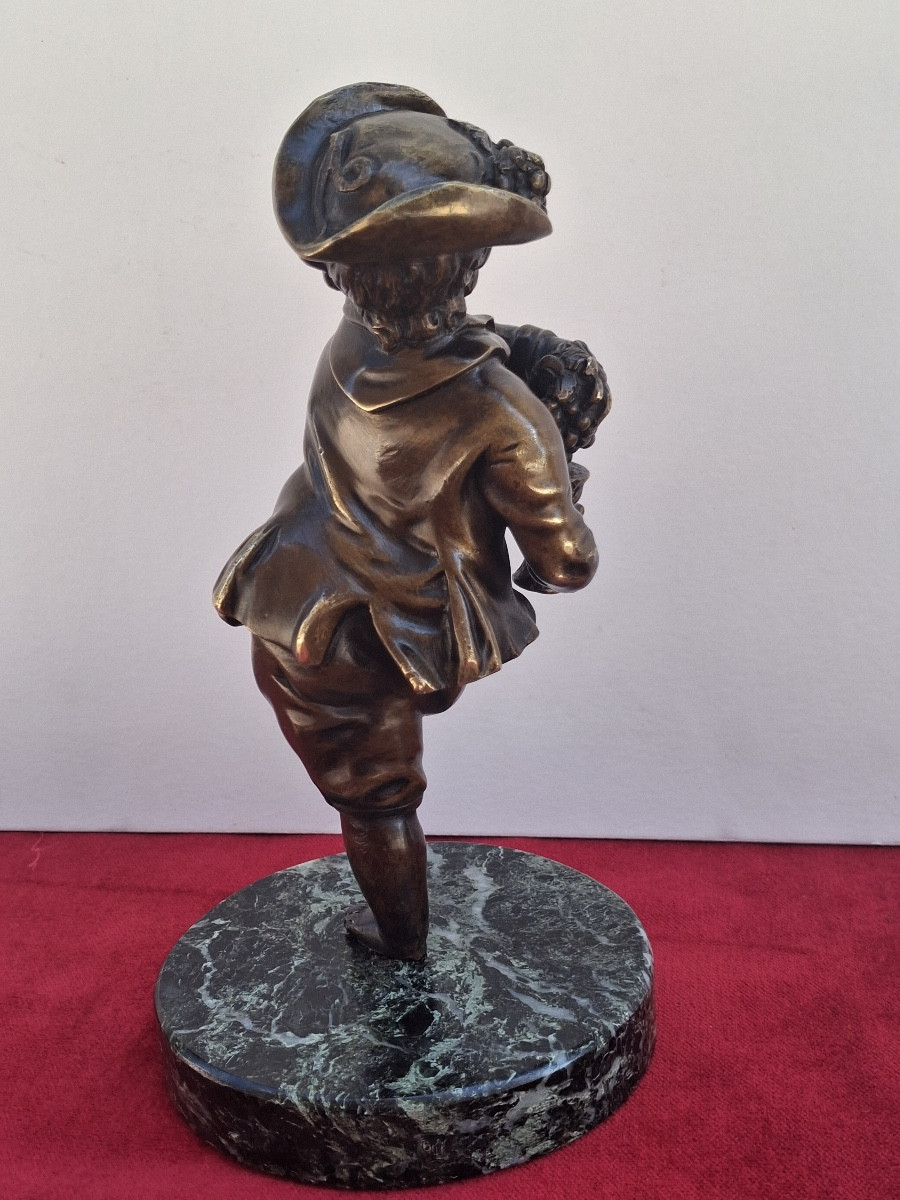 Child Bronze: The Young Harvester, Marble Base 19th C-photo-2