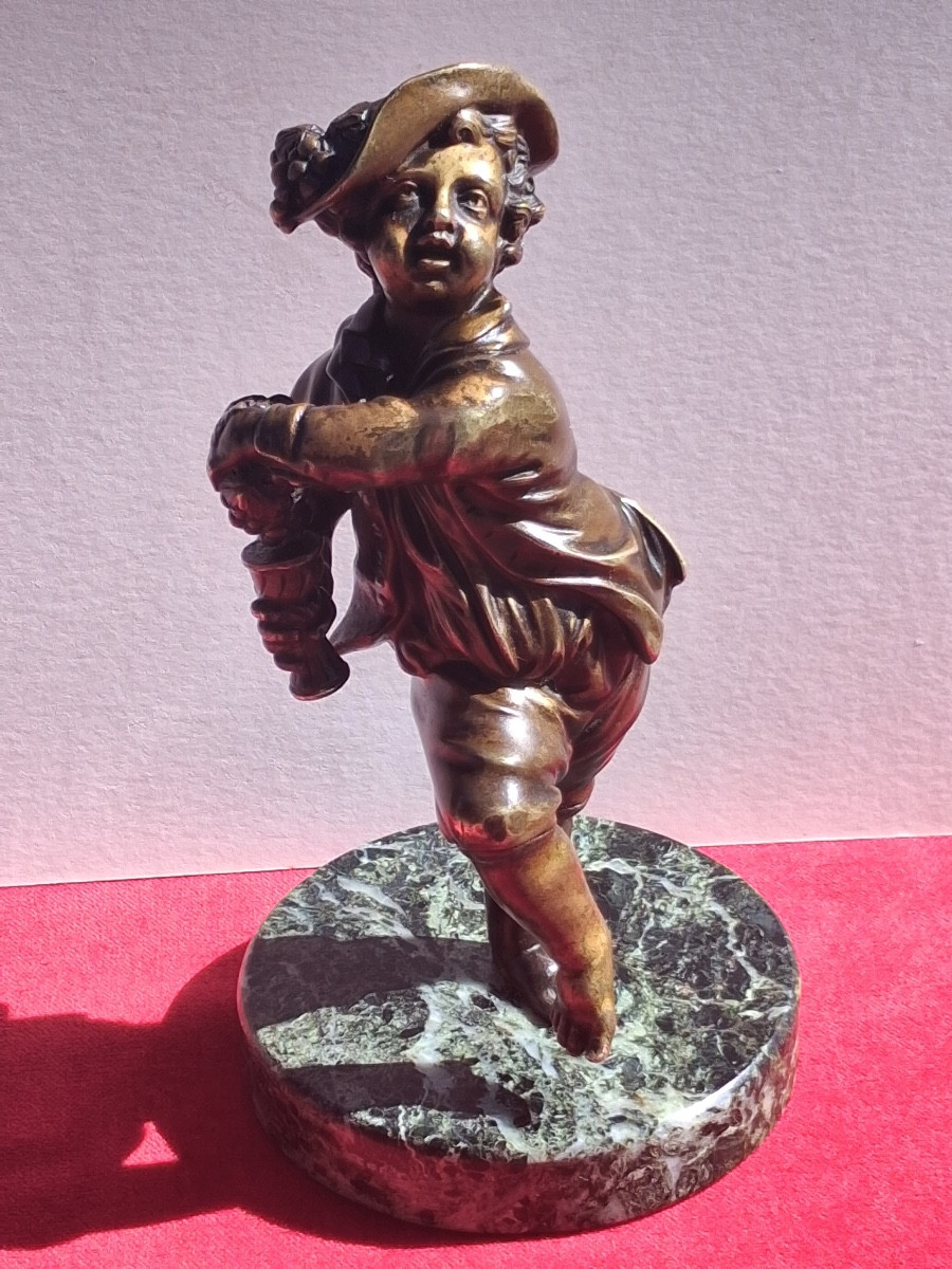 Child Bronze: The Young Harvester, Marble Base 19th C-photo-5