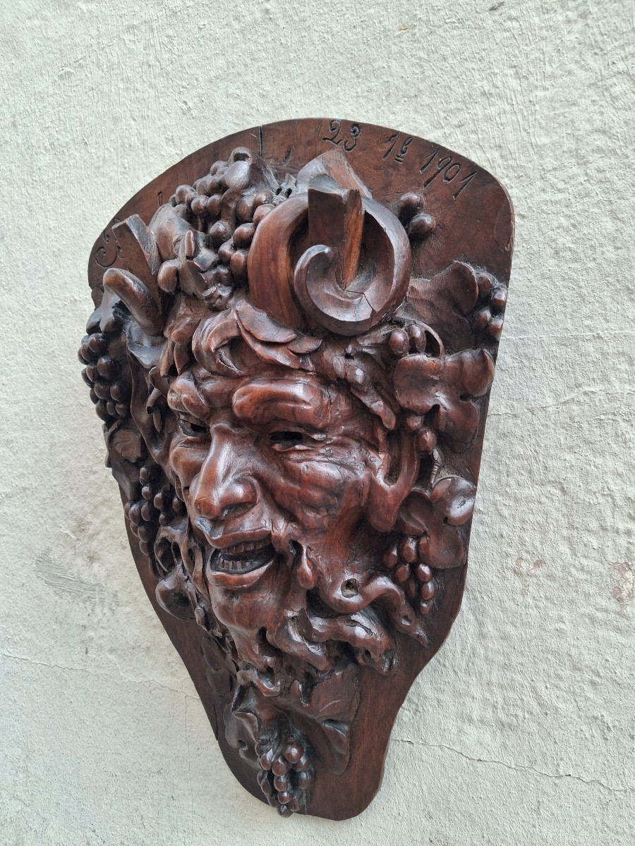 Wood Sculpture Of Bacchus Dated 1901-photo-2