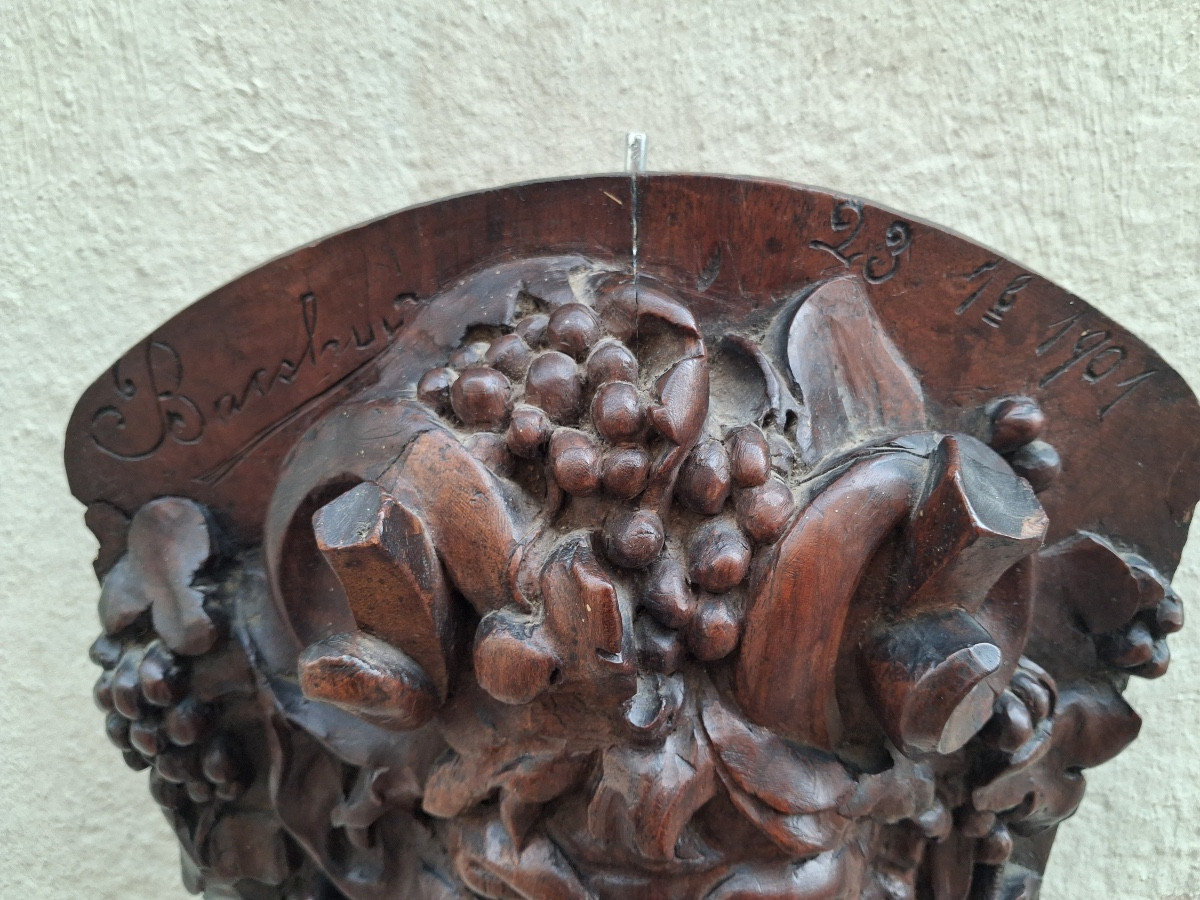 Wood Sculpture Of Bacchus Dated 1901-photo-4