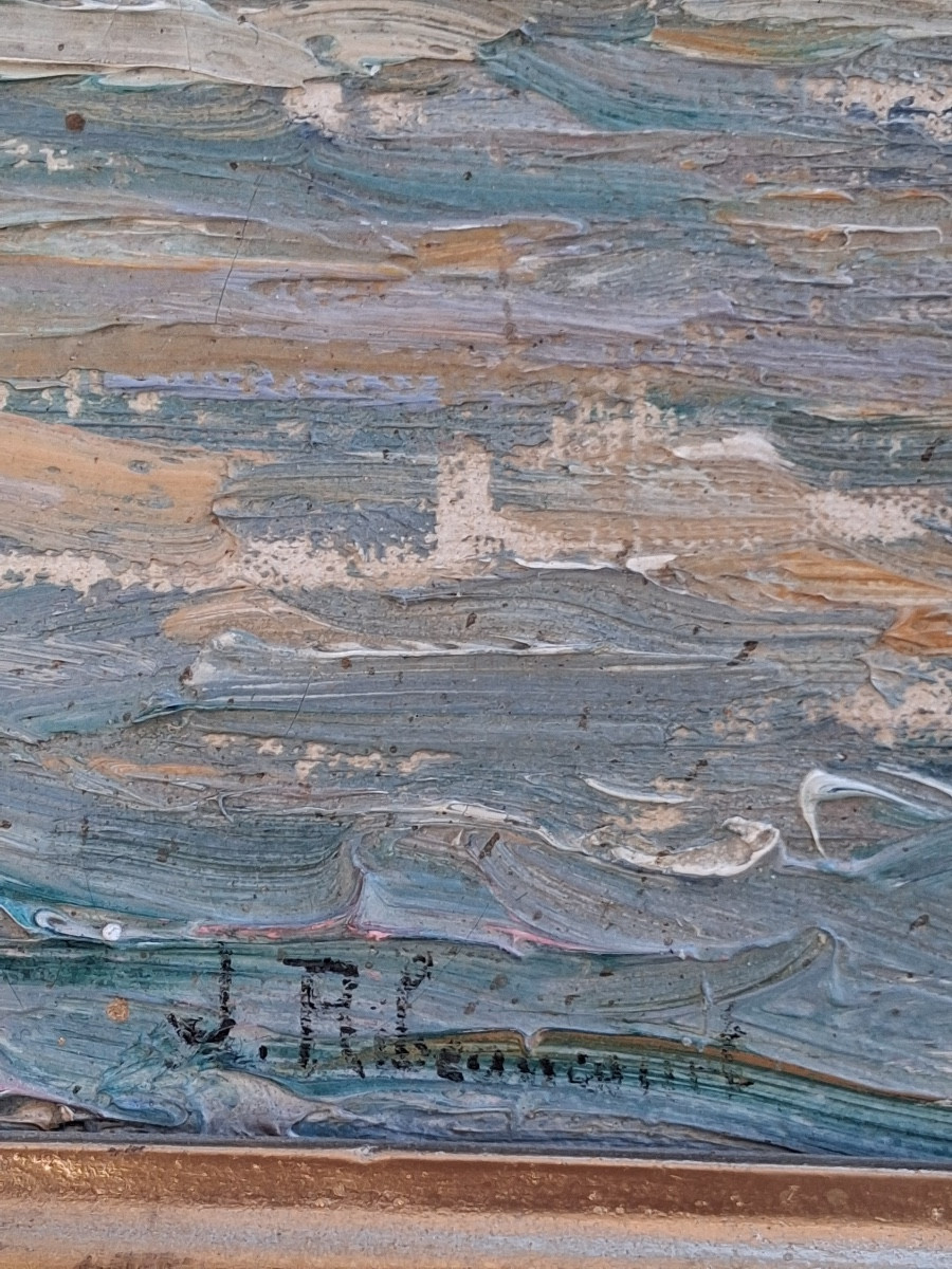 Pair Of Marine Paintings, Harbour Landscape, Signed Jules Ribeaucourt ( 1866- 1932 )-photo-4