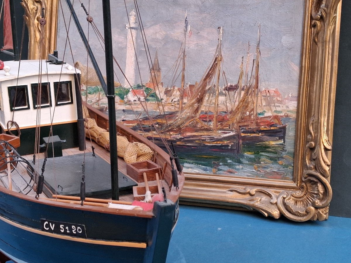 Pair Of Marine Paintings, Harbour Landscape, Signed Jules Ribeaucourt ( 1866- 1932 )-photo-8