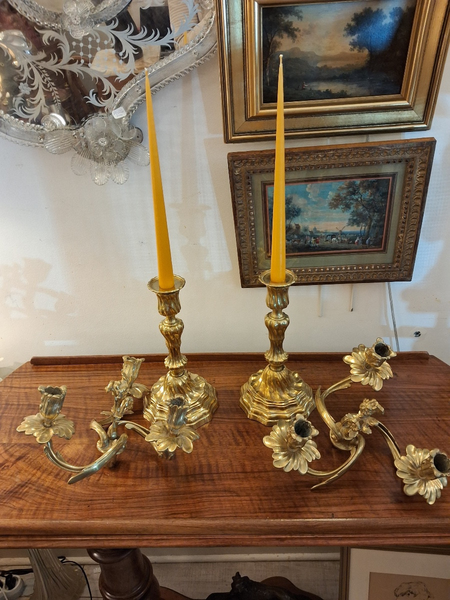Pair Of Three-light Ormolu Candelabras, Convertible Into Candlesticks Early 20th Century-photo-3