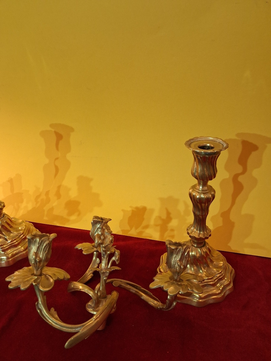Pair Of Three-light Ormolu Candelabras, Convertible Into Candlesticks Early 20th Century-photo-4