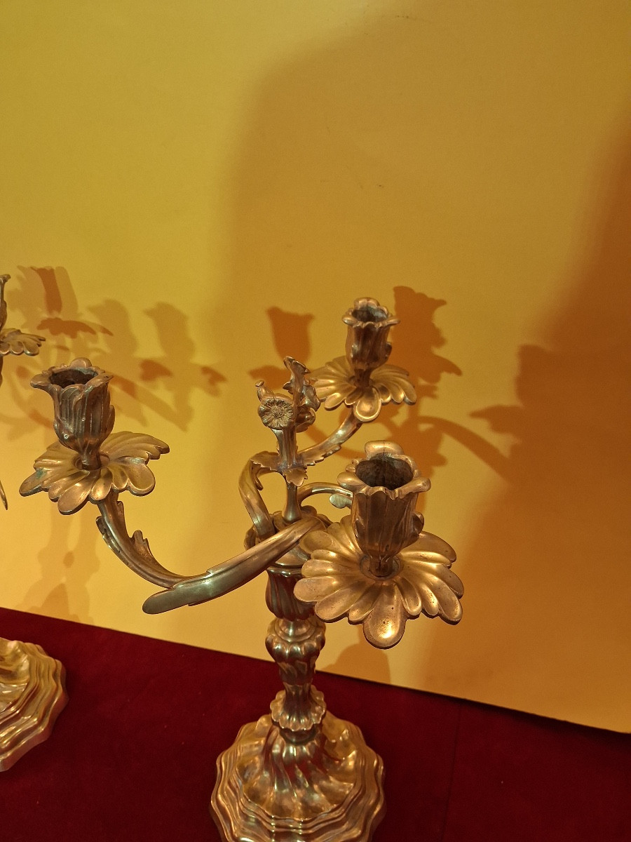 Pair Of Three-light Ormolu Candelabras, Convertible Into Candlesticks Early 20th Century-photo-1