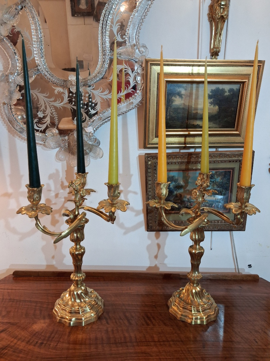 Pair Of Three-light Ormolu Candelabras, Convertible Into Candlesticks Early 20th Century-photo-4