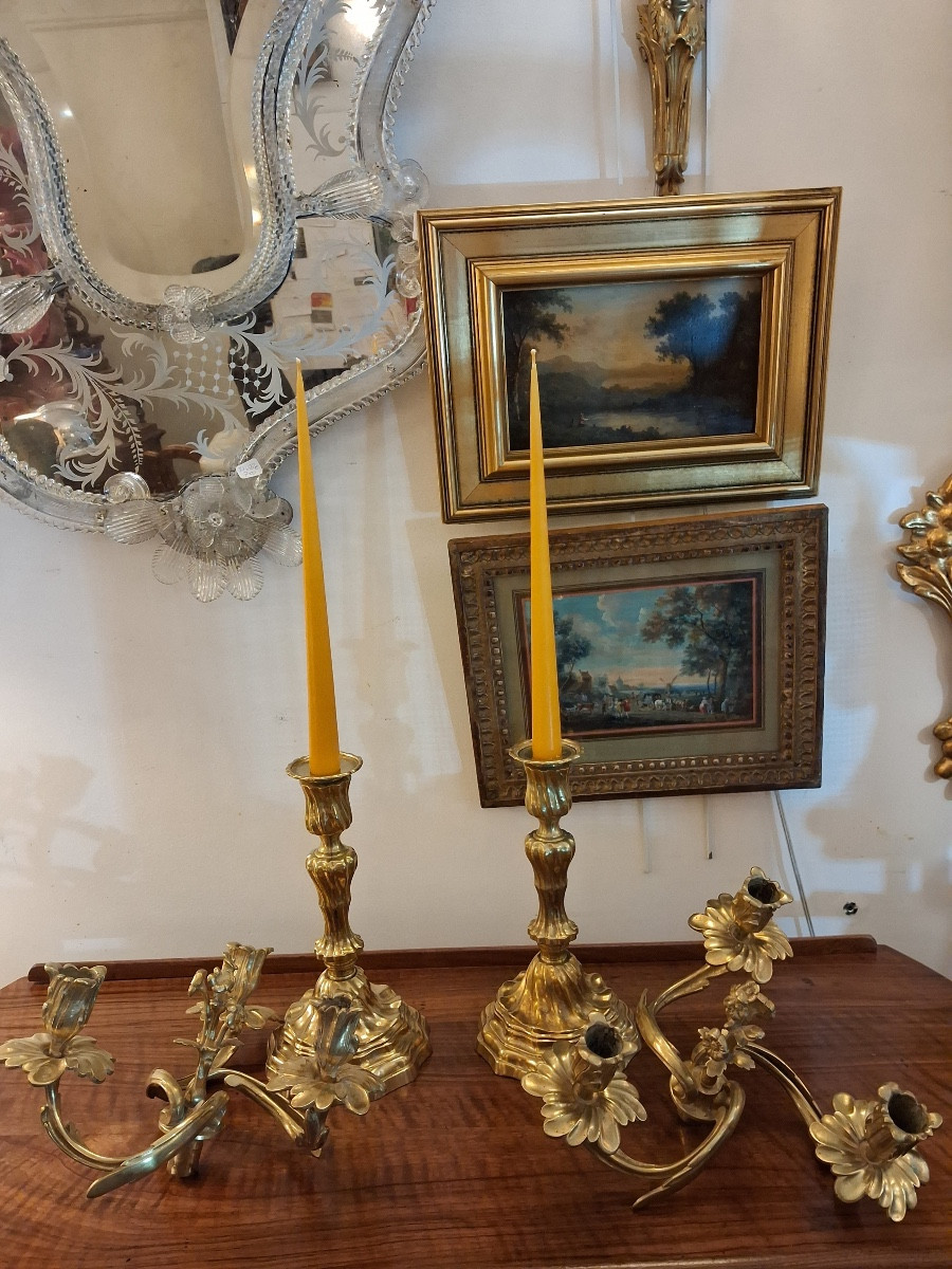 Pair Of Three-light Ormolu Candelabras, Convertible Into Candlesticks Early 20th Century-photo-5