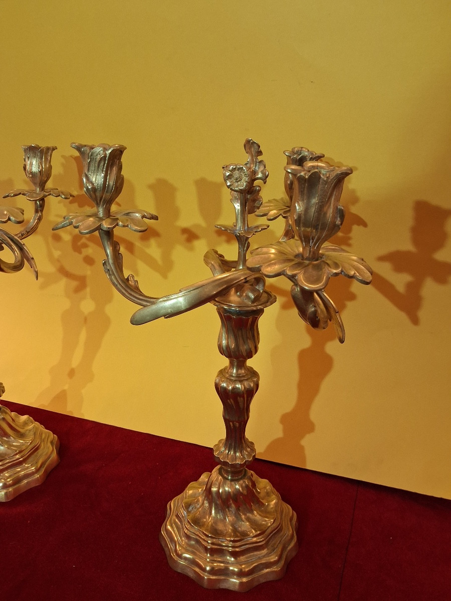Pair Of Three-light Ormolu Candelabras, Convertible Into Candlesticks Early 20th Century-photo-6