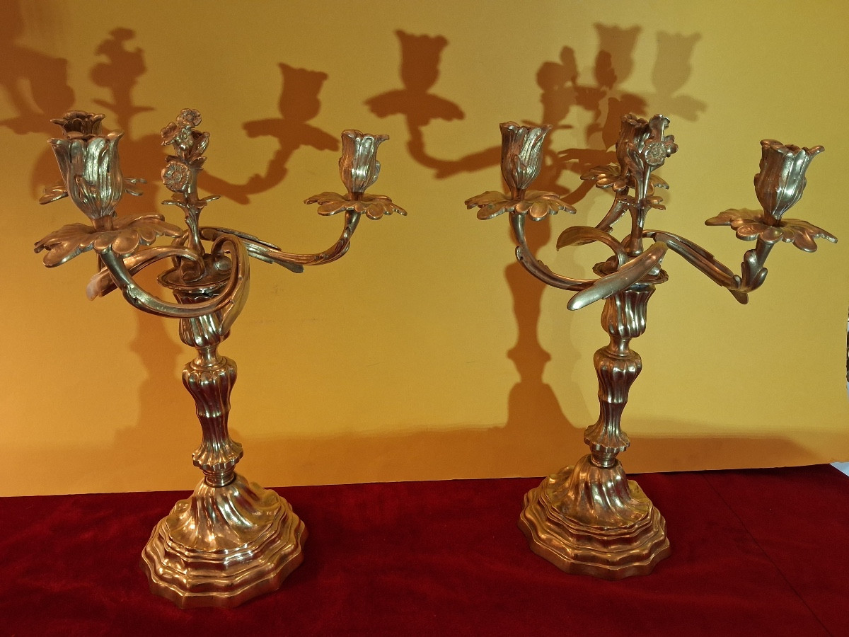 Pair Of Three-light Ormolu Candelabras, Convertible Into Candlesticks Early 20th Century-photo-7