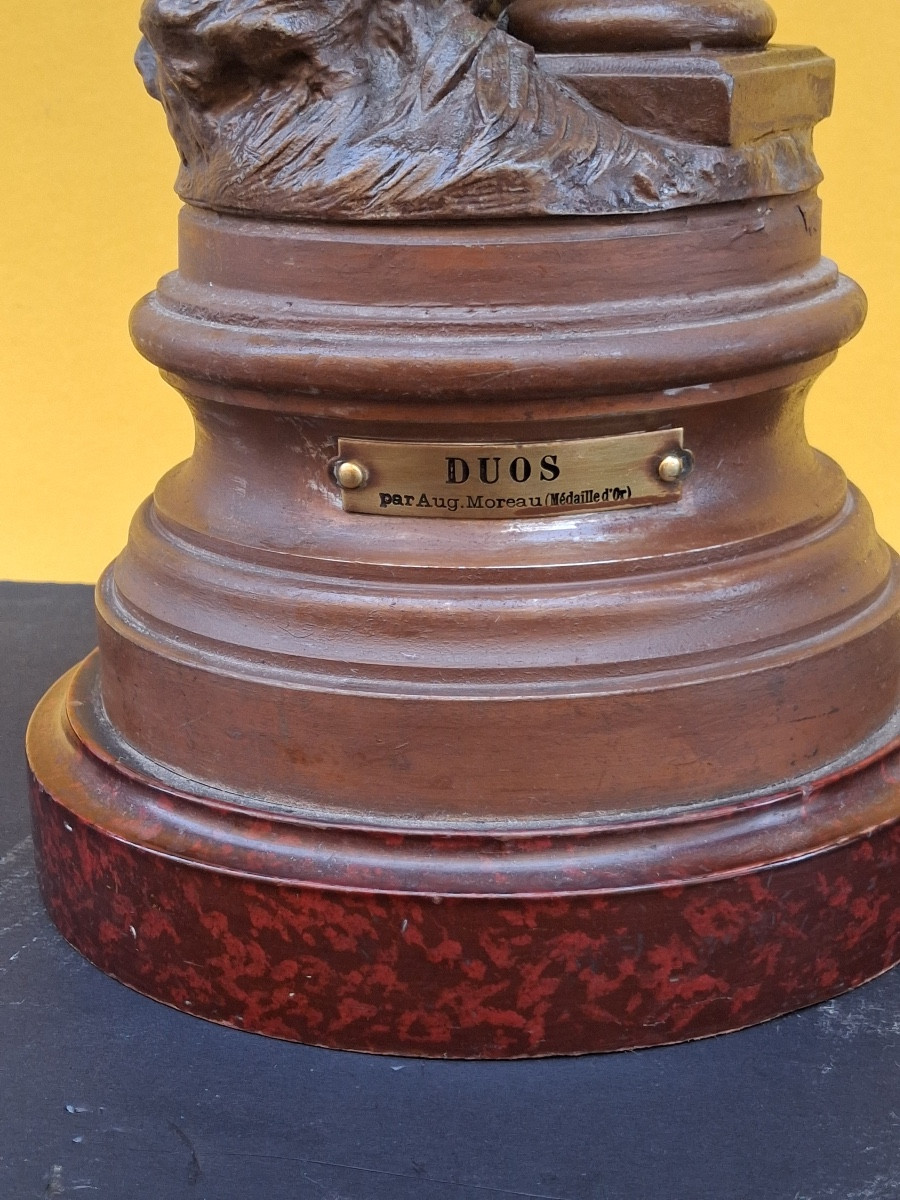 Deux lampes d'époque Art Nouveau en régule signées d'Auguste Moreau ( 1834- 1917 )-photo-4