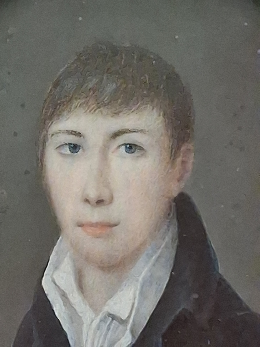 Miniature On Ivory, Portrait Of A Young Man, Gilt Bronze Frame, Early 19th Century-photo-6