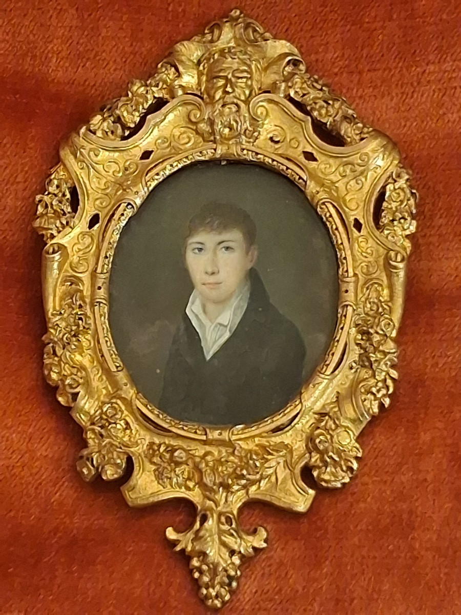 Miniature On Ivory, Portrait Of A Young Man, Gilt Bronze Frame, Early 19th Century-photo-8